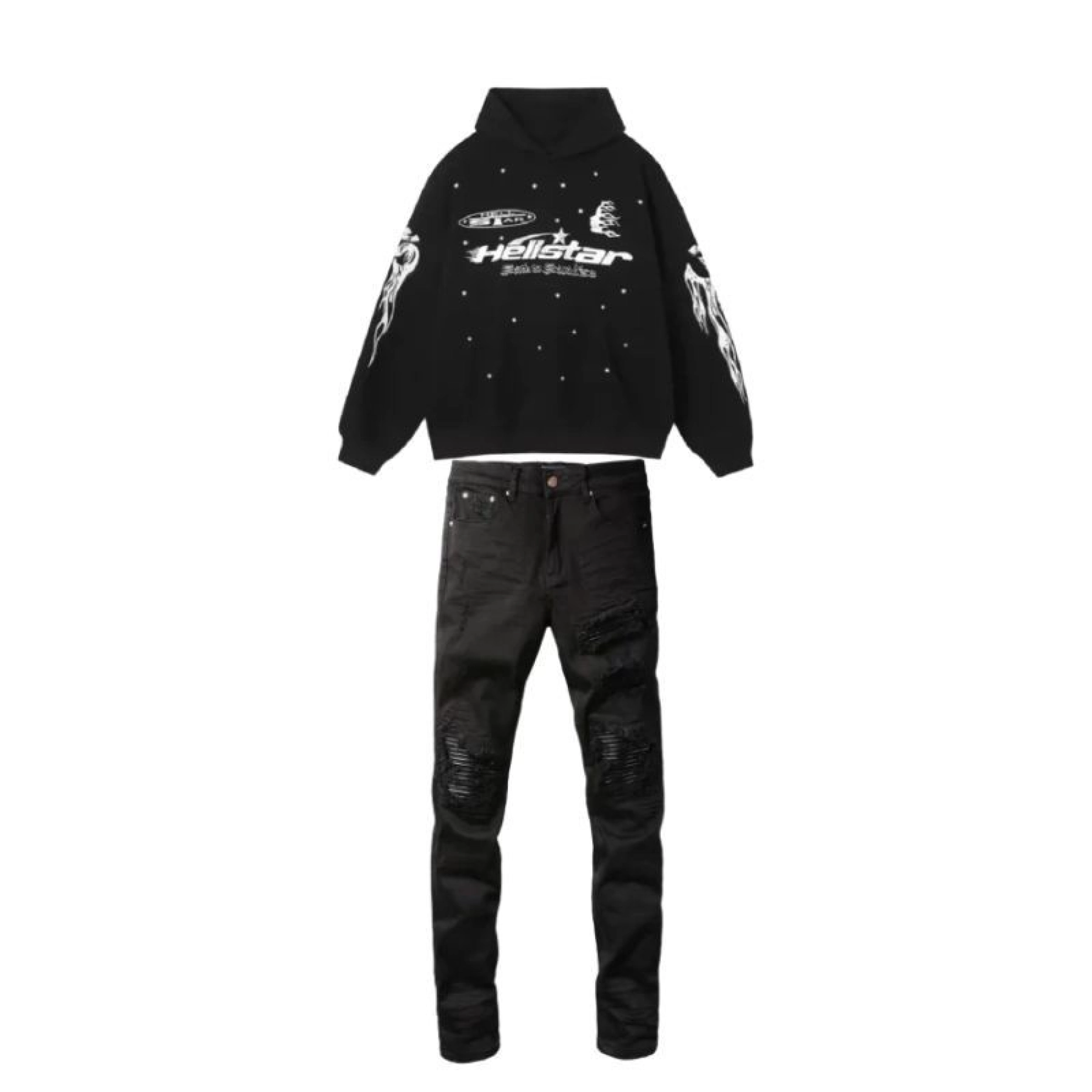 Hellstar Studios Records Tracksuit Black + Amiri Jeans 602-1