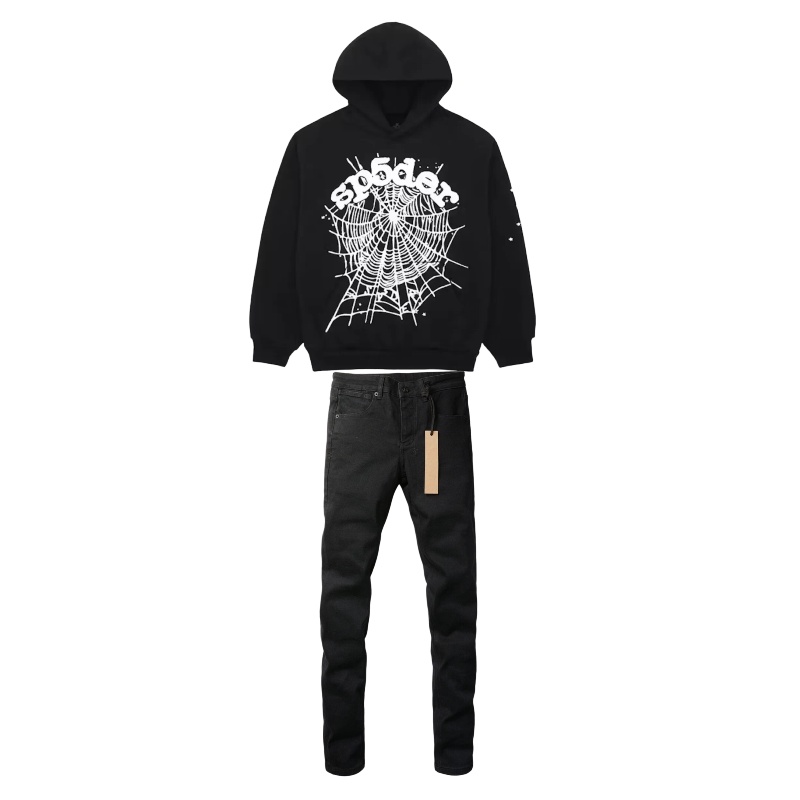 Sp5der Worldwide Black OG Web Hoodie + Ksubi Jean Black 3004