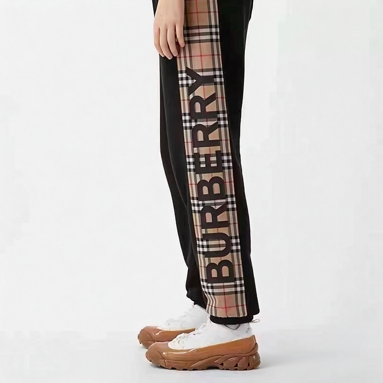 Burberry Side-Lettering Check Trousers Black