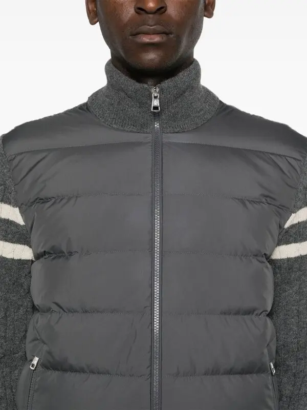 Moncler Knit-Sleeve Charcoal Grey Down Jacket