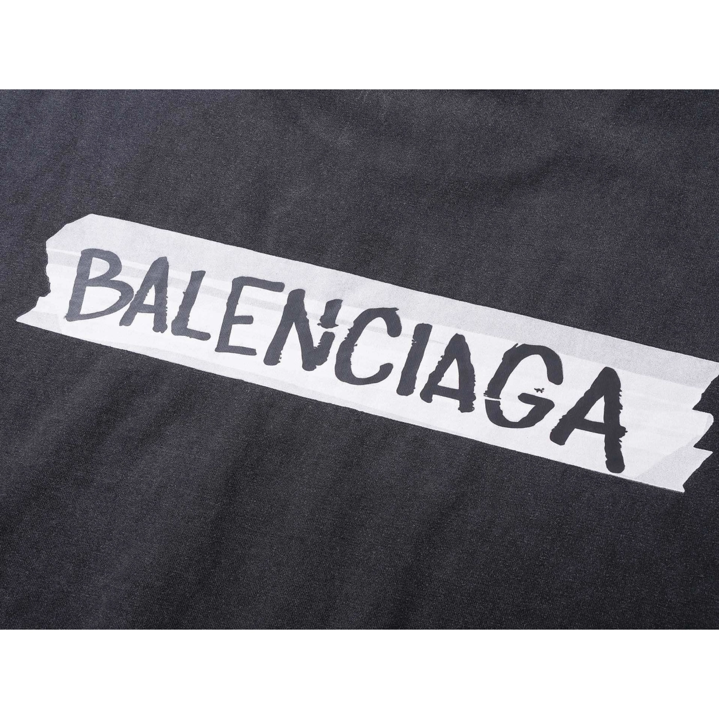 Balenciaga Masking Tape Printed Washed Distressed T-shirt Black/White/Olive Green