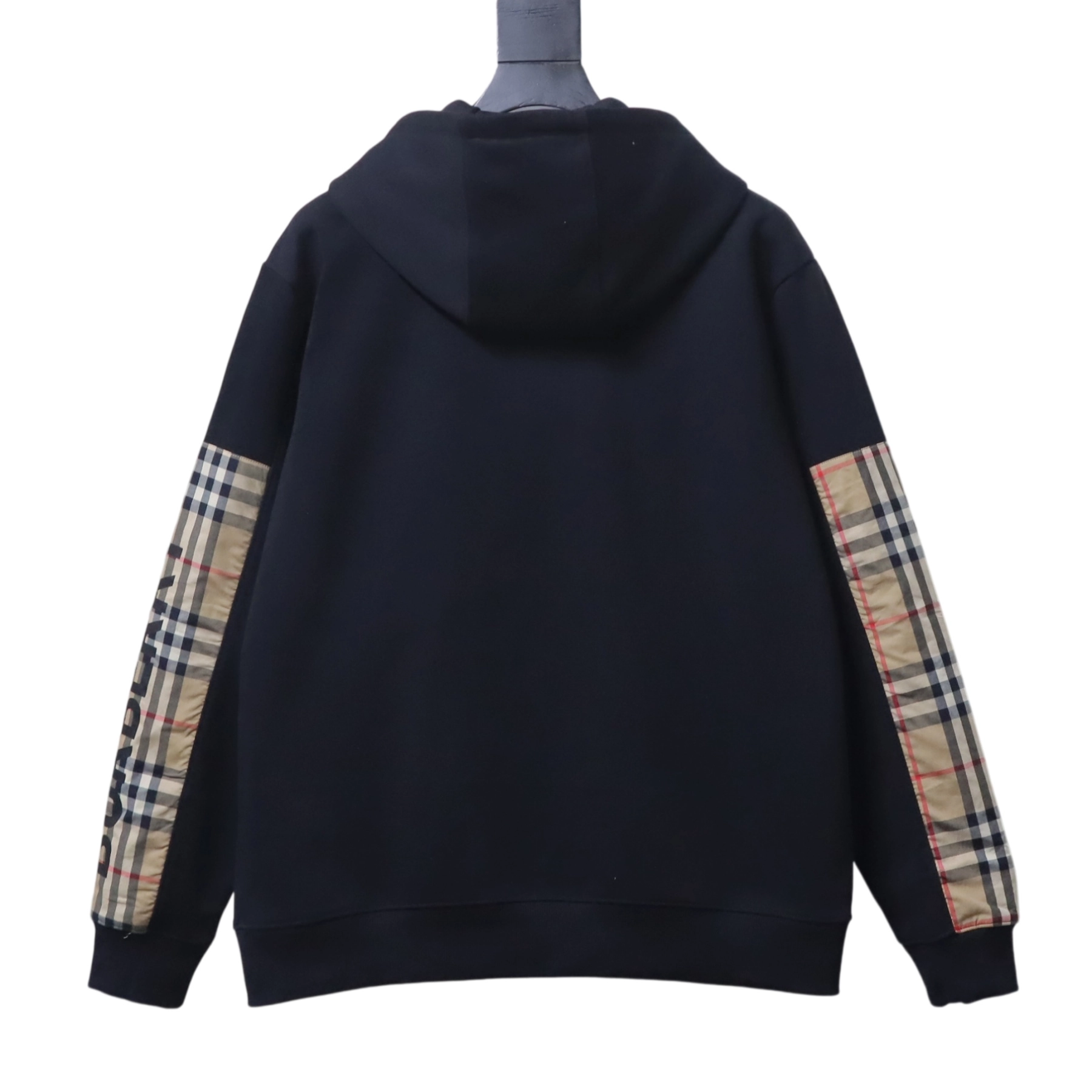 Burberry Zip-Up Hooded Jacket Side Check Print Panel Detai Black