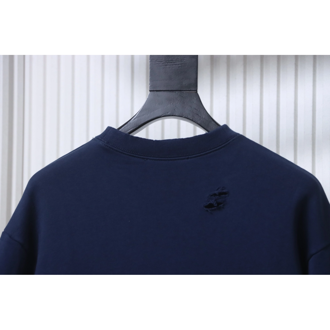 Acne Studios Distressed Crewneck Hoodie with Patch Navy Blue