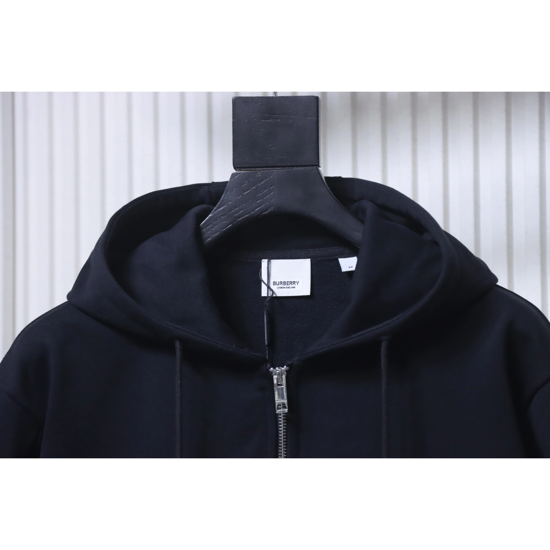 Burberry Zip-Up Hooded Jacket Side Check Print Panel Detai Black
