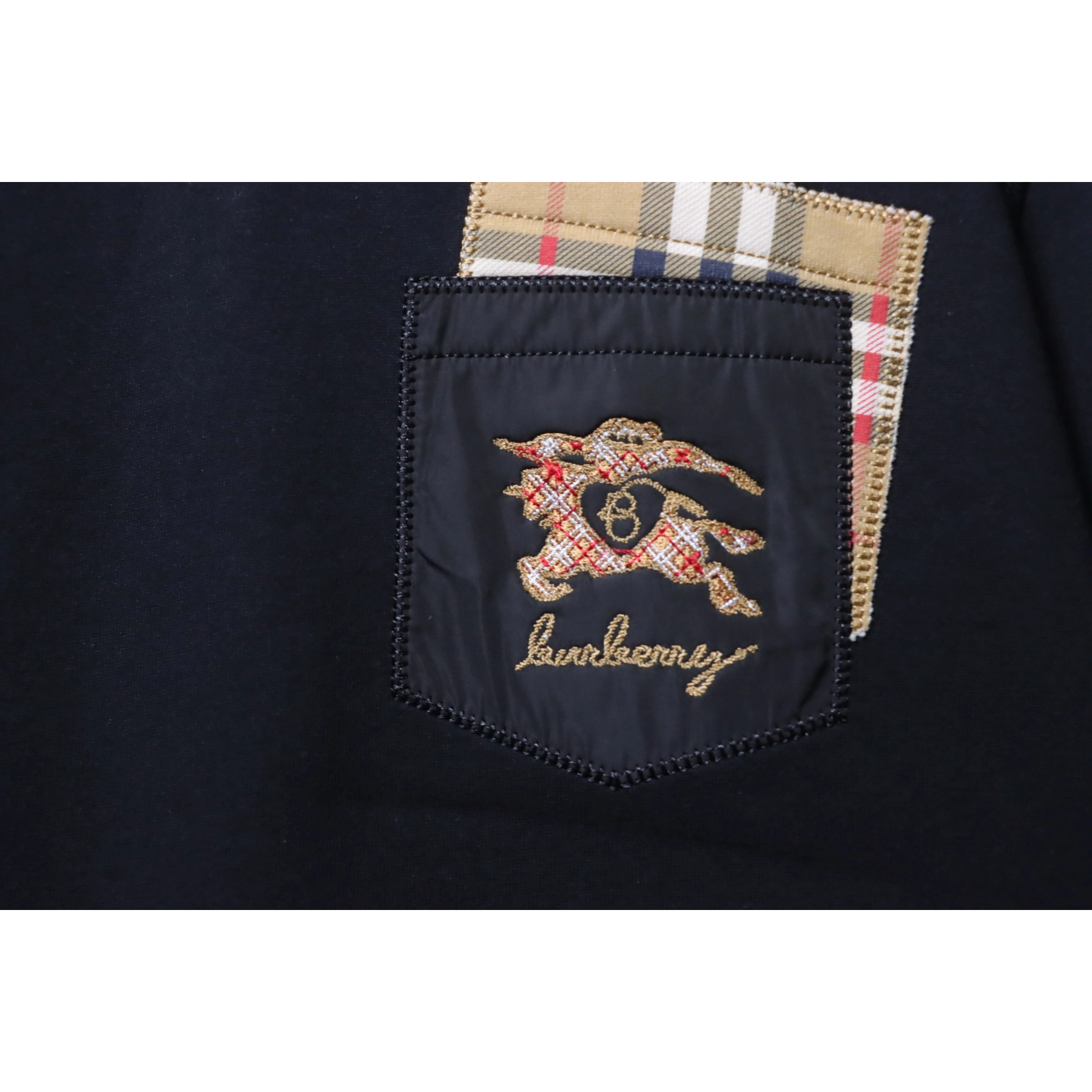 Burberry Check-Pocket Crewneck Sweatshirt Black