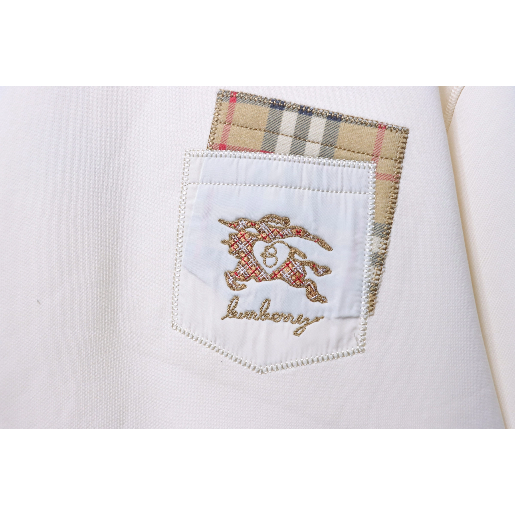 Burberry Check-Pocket Crewneck Sweatshirt White