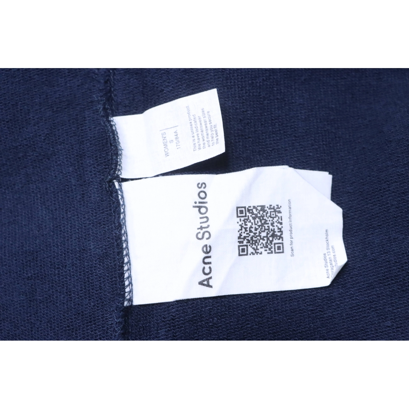 Acne Studios Distressed Crewneck Hoodie with Patch Navy Blue