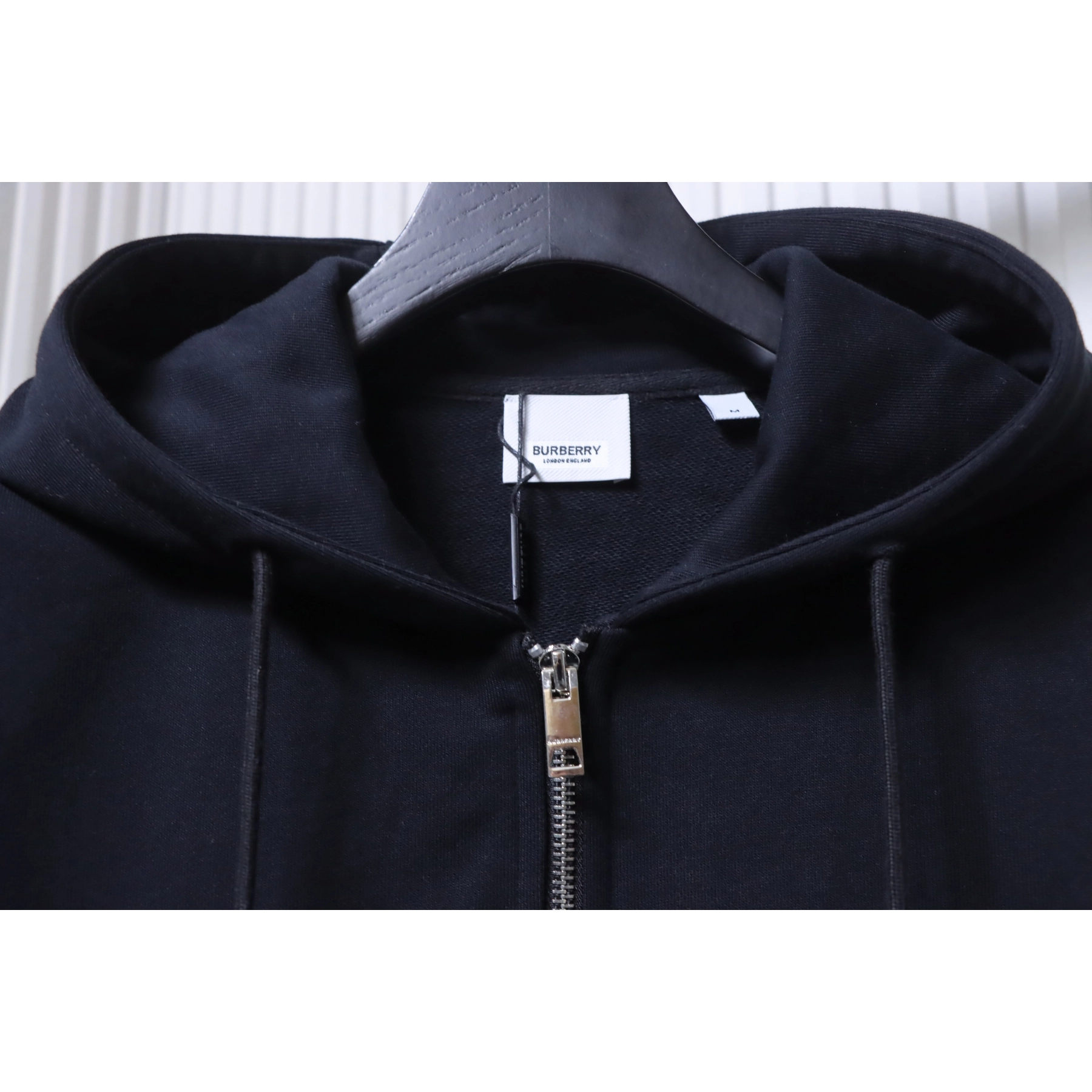 Burberry Zip-Up Hooded Jacket Side Check Print Panel Detai Black