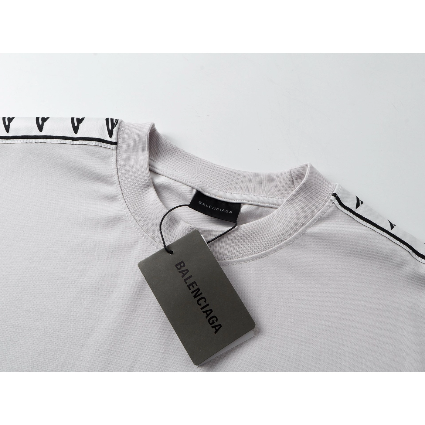 Balenciaga Washed & Distressed T-Shirt With 3B Artistic Webbing Accents Sleeves Black/Grey
