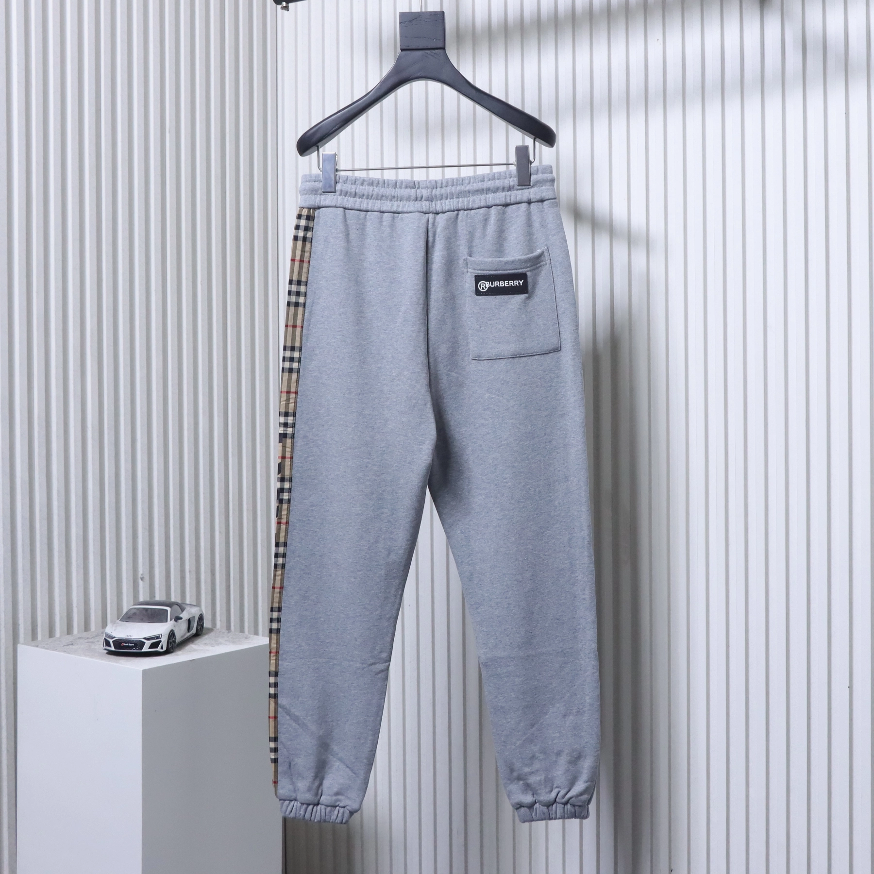 Burberry Side-Lettering Check Trousers Grey