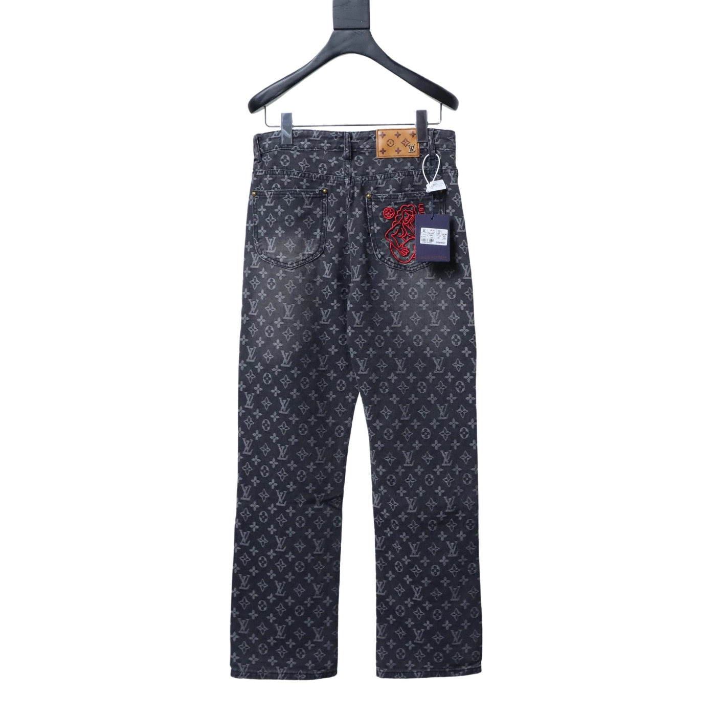 Louis Vuitton All-over Print Distressed Jeans Black