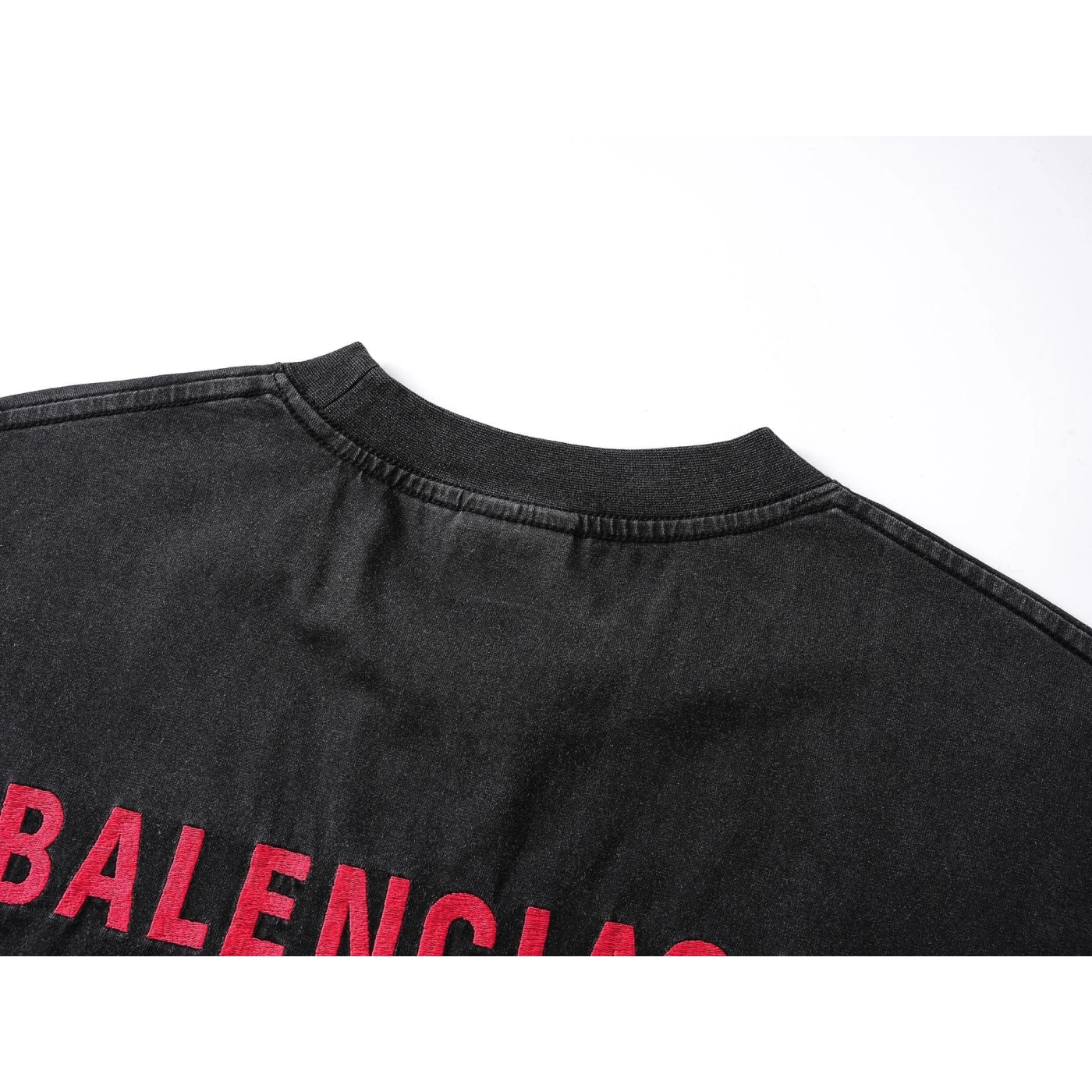 Balenciaga Logo Embroidered Washed Distressed T-shirt Black/Blue