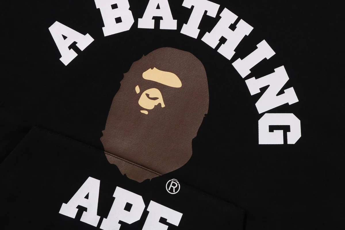 BAPE College Puffy Relaxed Fit Pullover Hoodie Black
