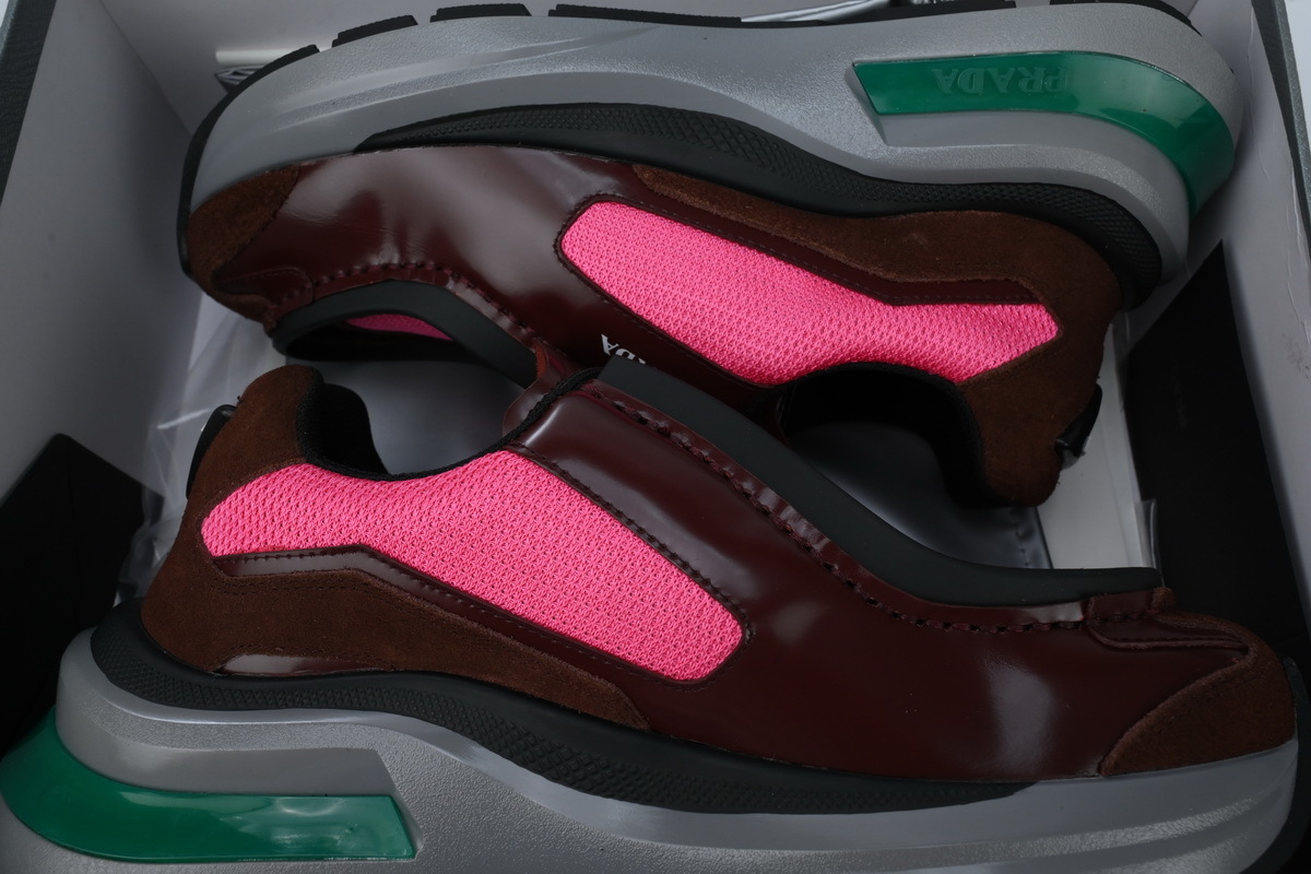 Prada Prada Brushed Leather Sneakers Bike Fabric Suede Garnet Peony
