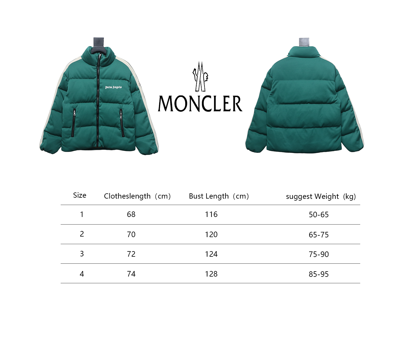Moncler Palm Angels Striped Quilted Shell Down Jacket Green