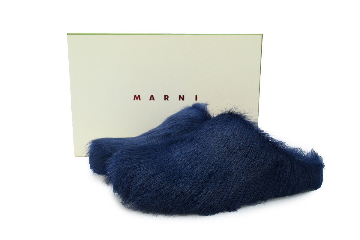 Marni Loafers Long-hair Calfskin Fussbett Dark Blue Slippers