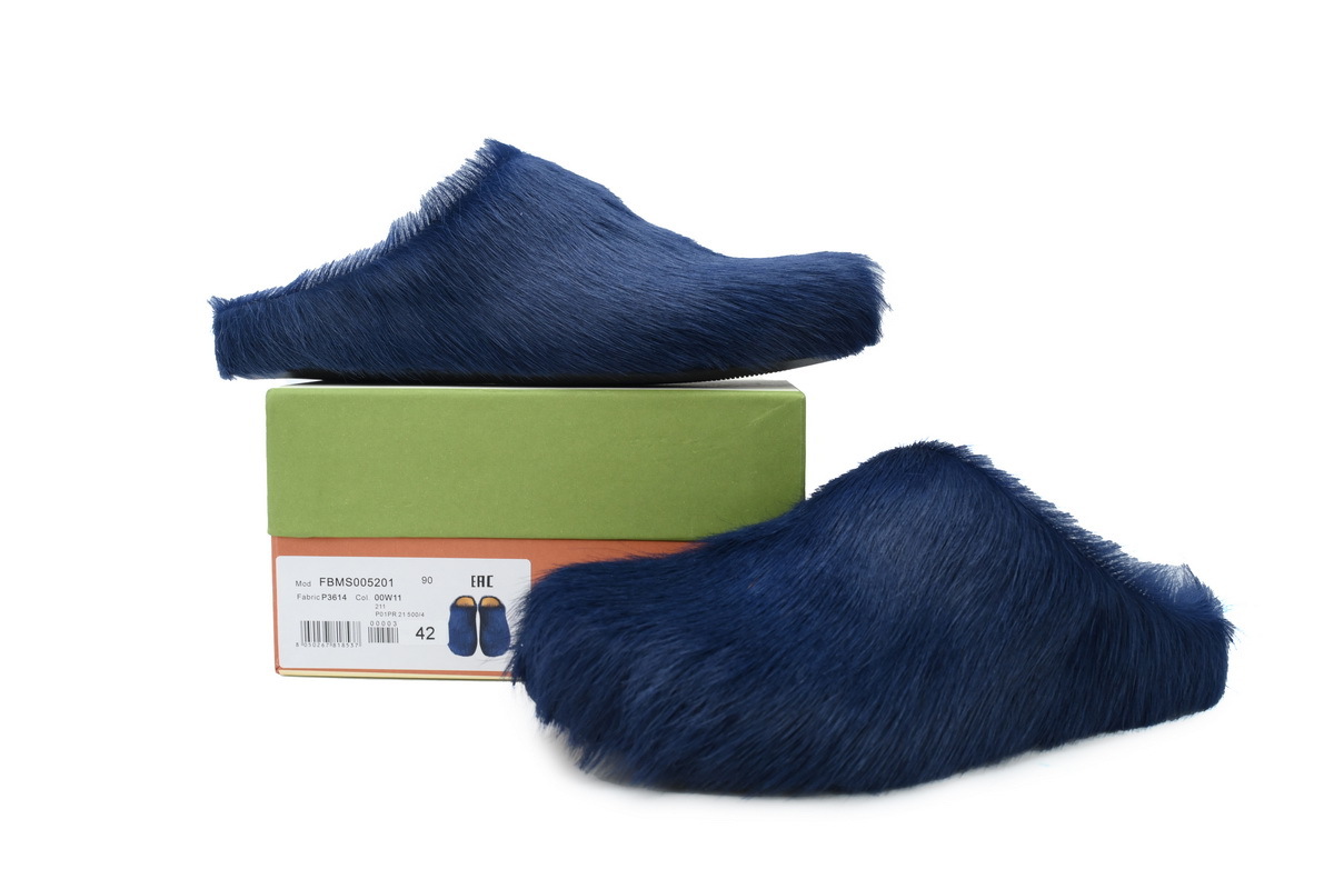 Marni Loafers Long-hair Calfskin Fussbett Dark Blue Slippers