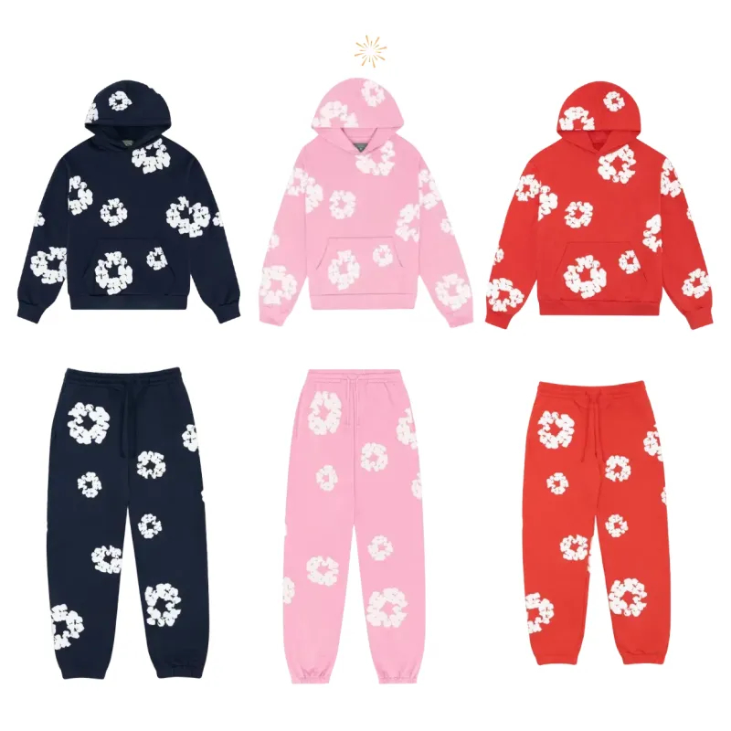 Denim Tears the Cotton Wreath Tracksuit Hoodie Sweatpants Navy Pink Red