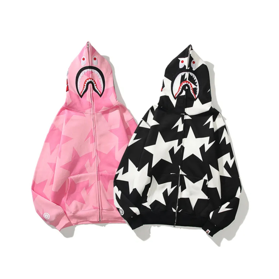 BAPE Hoodie Full Zip Shark Camo Head Black & Pink