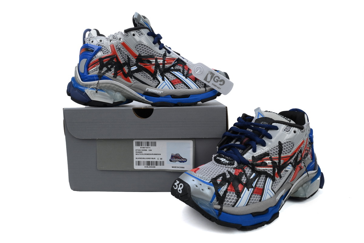 Balenciaga Runner White And Blue Printing 677402 W3RB6 1264