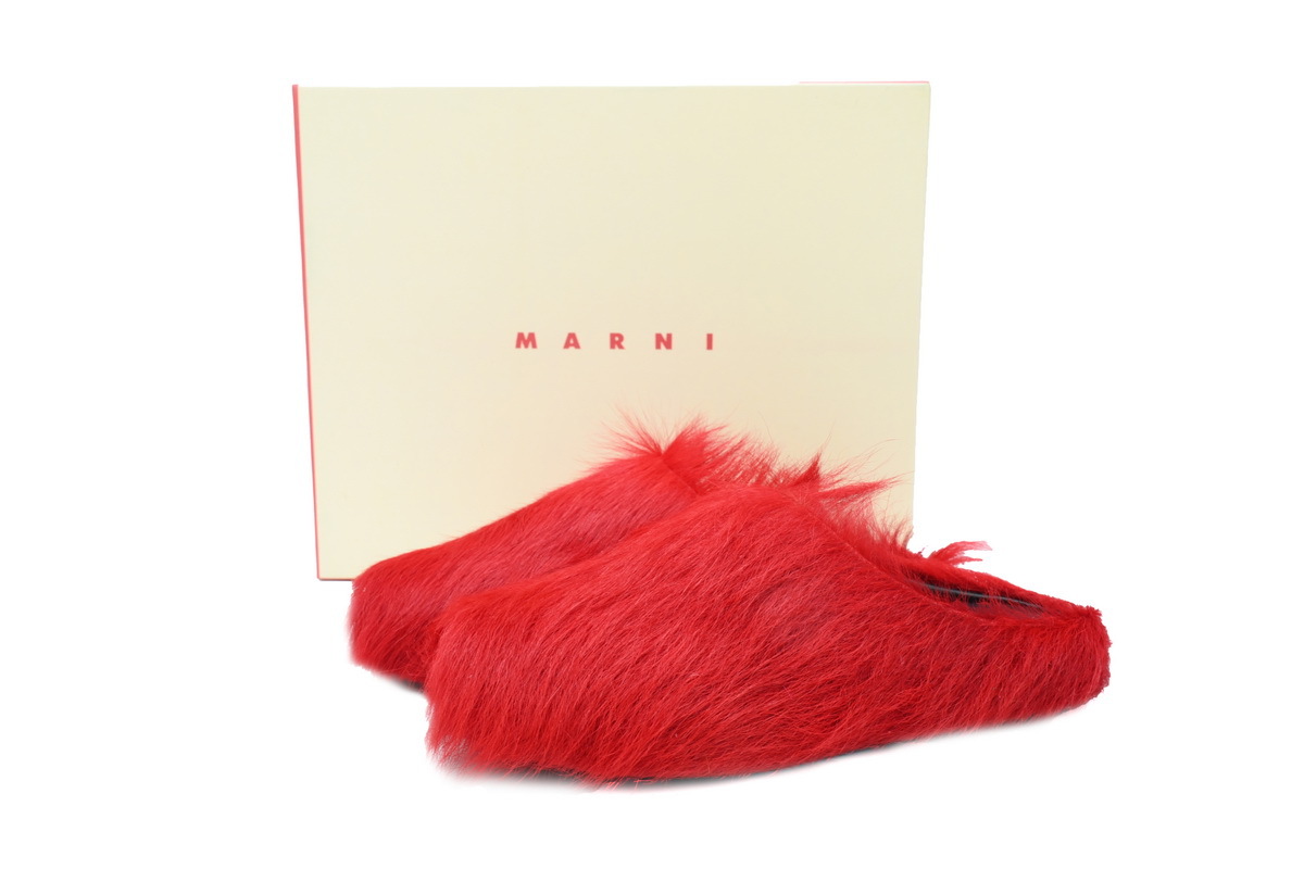 Marni Loafers Long-hair Calfskin Fussbett Sabot Red Slippers
