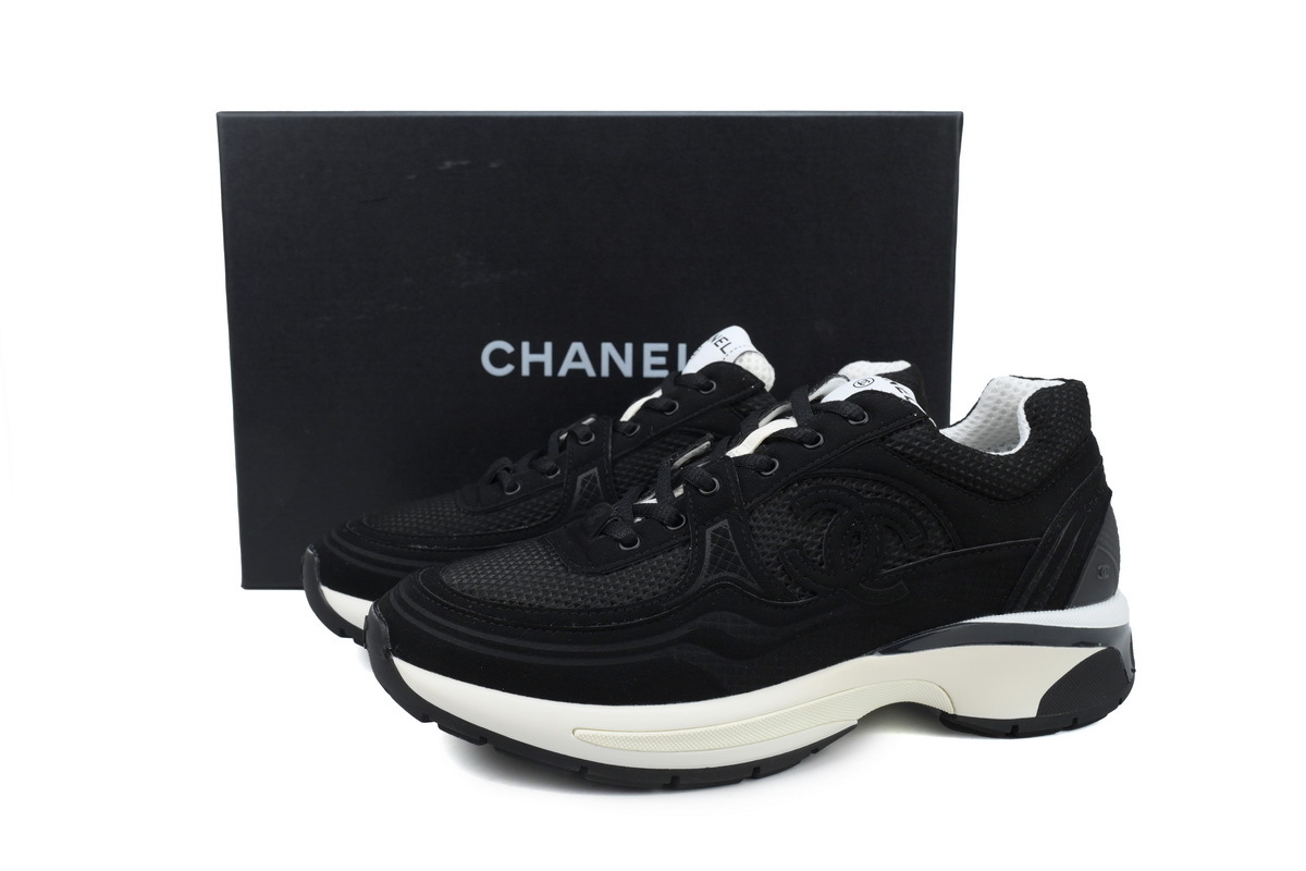 Chanel Fabric Laminated Low Top Sneakers Black