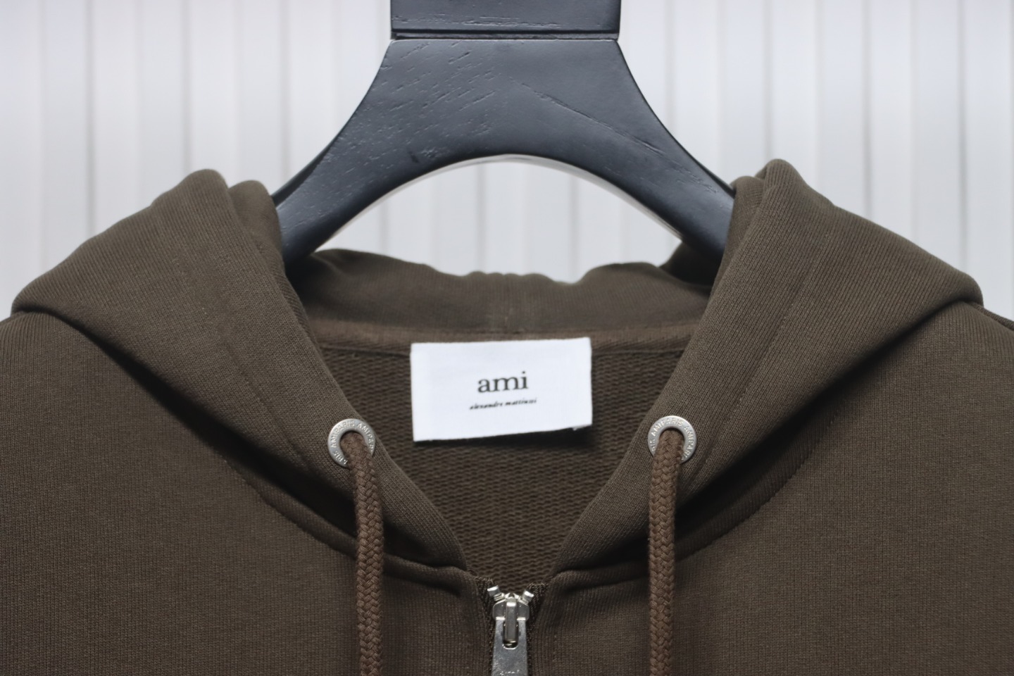AMI Paris Ami de Coeur Cotton Zip Hoodie Dark Brown