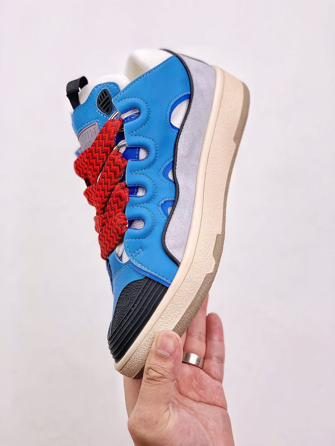 Lanvin Blue and Red Lace Sneakers