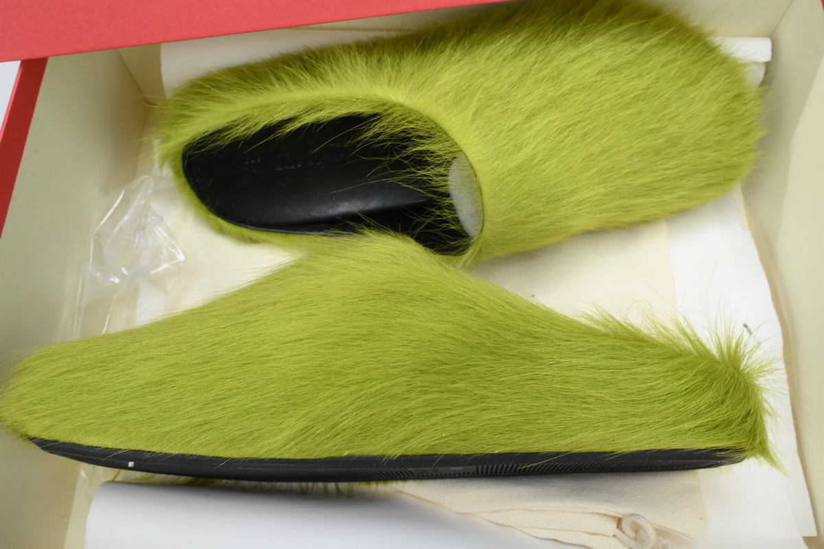 Marni Loafers Long-hair Calfskin Fussbett Sabot Green Slippers