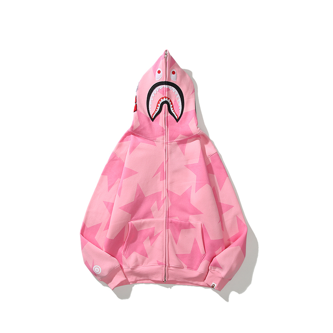 BAPE Hoodie Full Zip Shark Camo Head Black & Pink