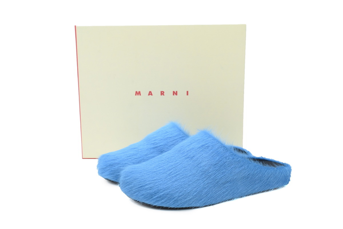 Marni Loafers Long-hair Calfskin Fussbett Sabot Blue Slippers
