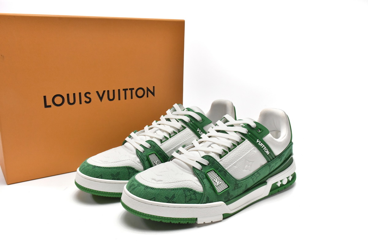 Louis Vuitton Trainer Green Monogram Denim White