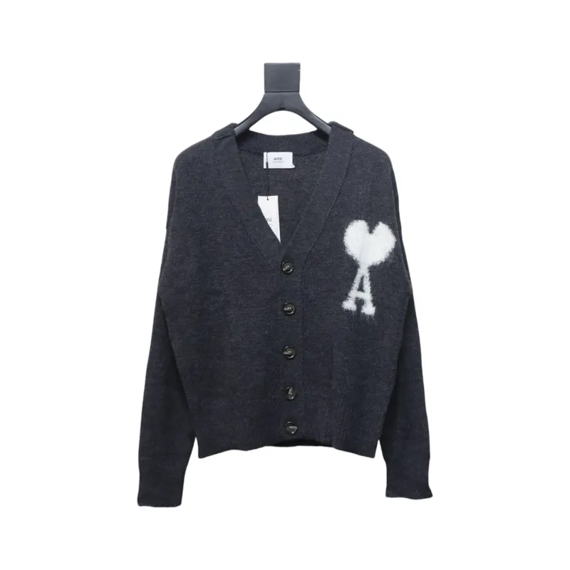 AMI Paris Ami de Coeur Cardigan Dark Grey