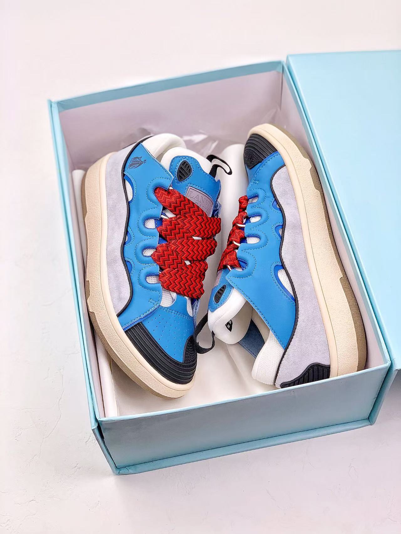 Lanvin Blue and Red Lace Sneakers