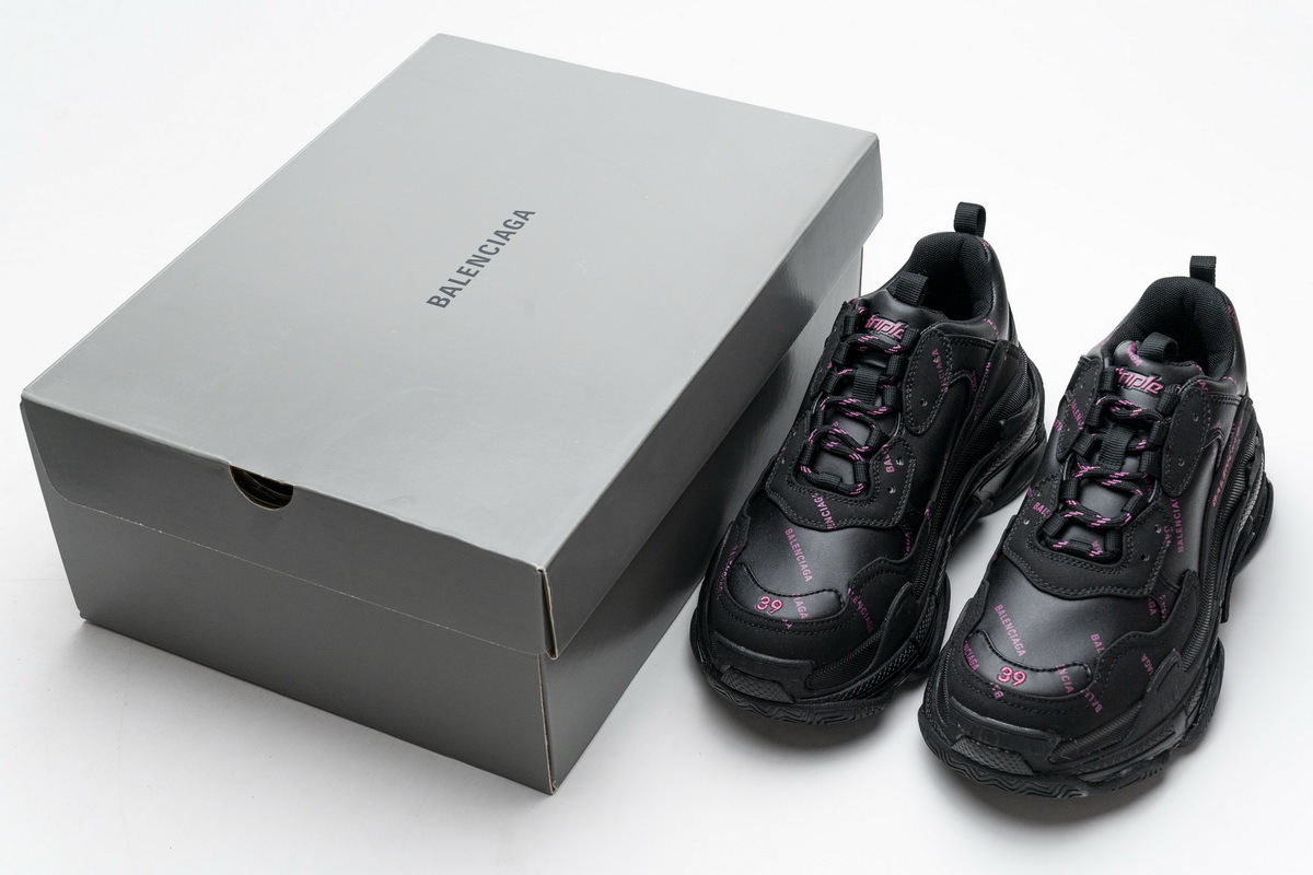 Balenciaga Triple S Letter Black Pink 524039 W2FA1 7635