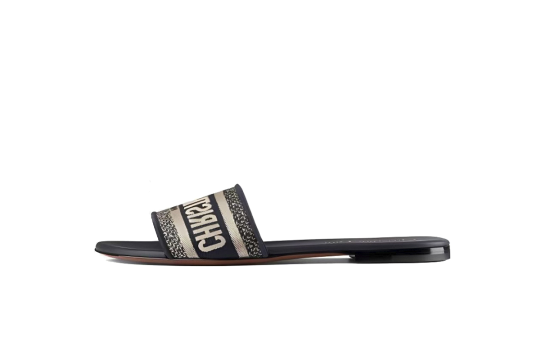Dior Dway Blue Oblique Beige Cotton Sandal Flat