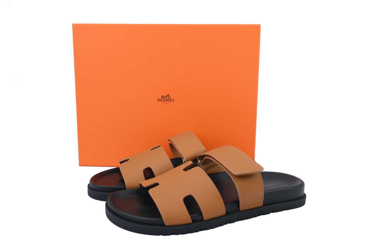Hermes Calfskin Chypre Sandals Brown