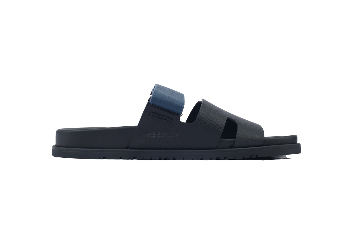 Hermes Calfskin Chypre Sandals Black Blue