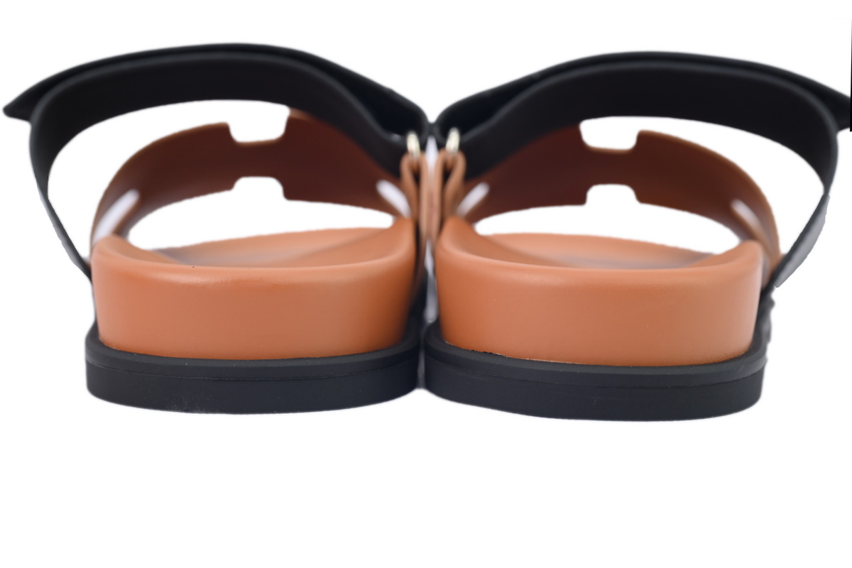 Hermes Calfskin Chypre Sandals Khaki Black