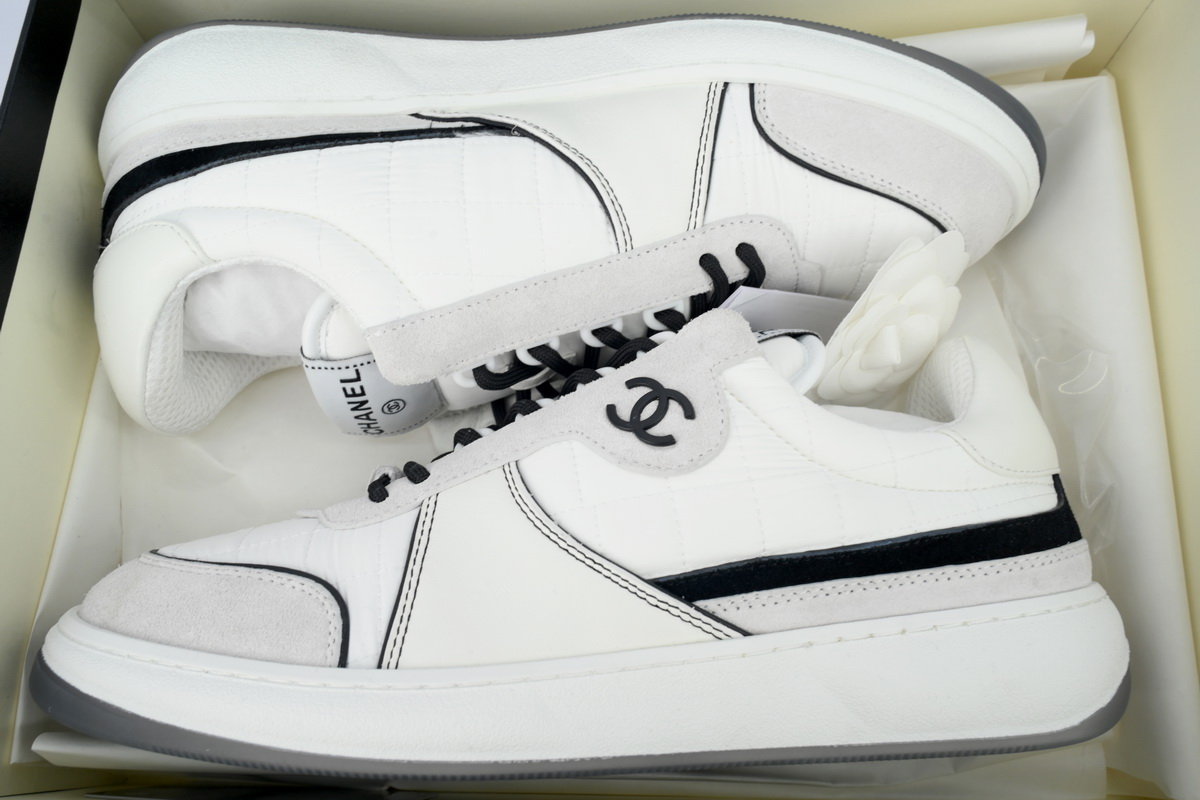 Chanel Suede Calfskin White Light Grey Low Top Sneakers