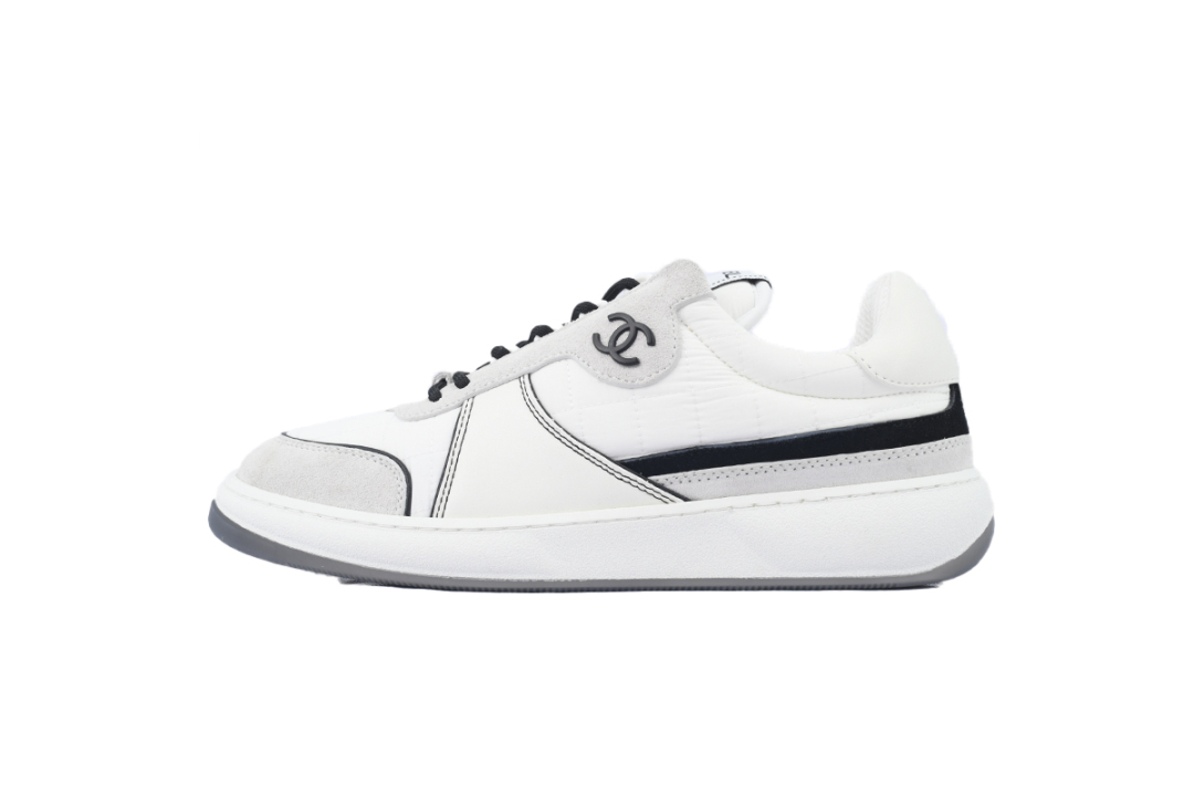 Chanel Suede Calfskin White Light Grey Low Top Sneakers