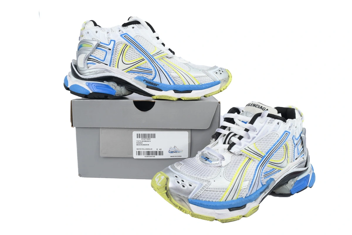 Balenciaga Runner Sneaker White Yellow Blue 772774 W3RMU 9074