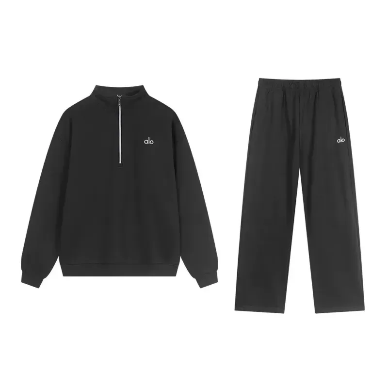 Alo Yoga Accolade 1/4 Zip Pullover Set Black Grey