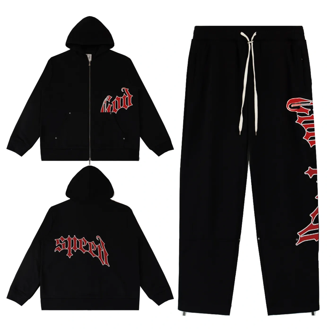 Godspeed OG Logo Black Sweatsuit Red Letter Print