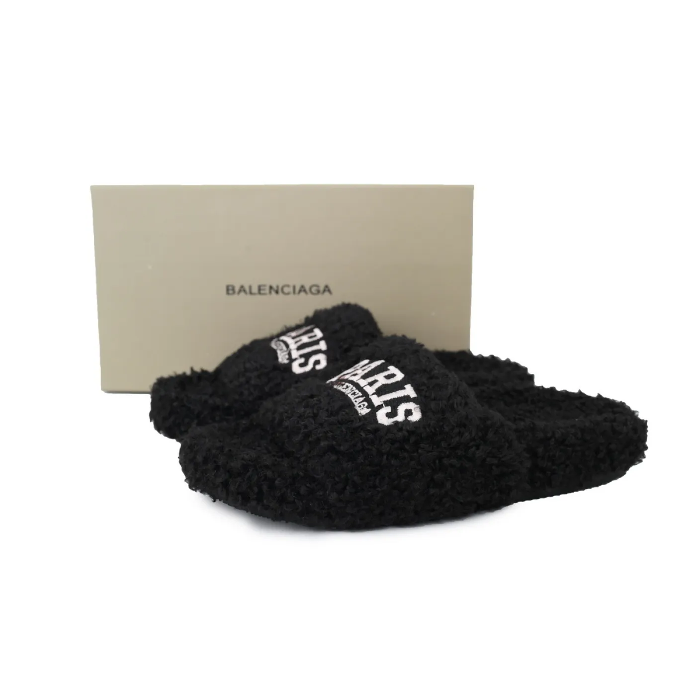 Balenciaga Cities Paris Furry Slide Black