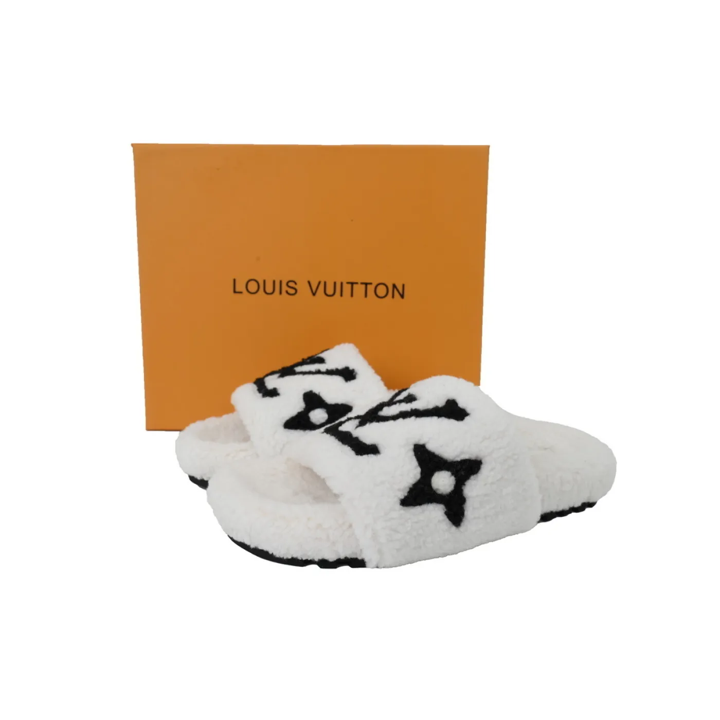 Louis Vuitton Bom Dia Shearling Flate Slippers White