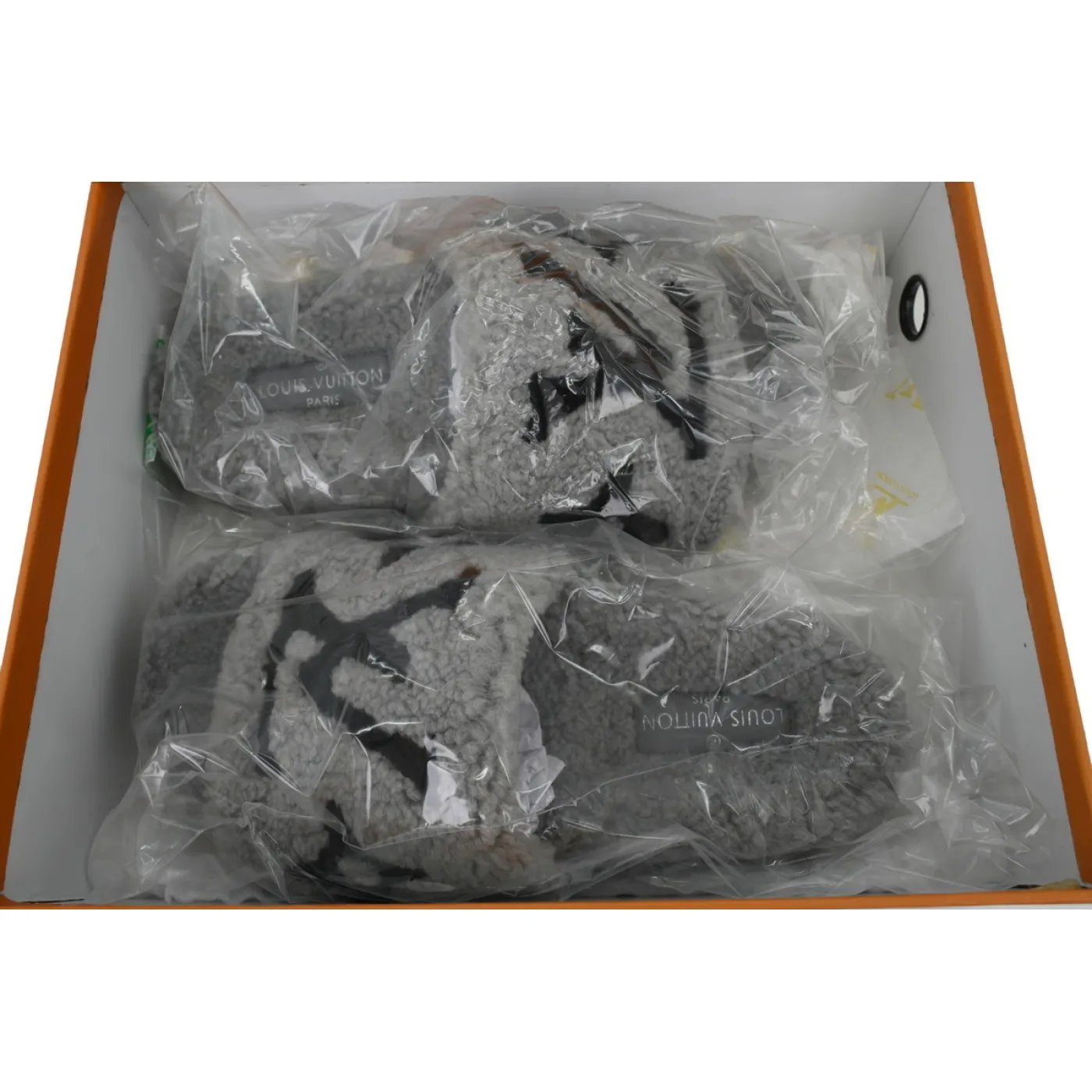 Louis Vuitton Bom Dia Shearling Flate Slippers Dark Gray