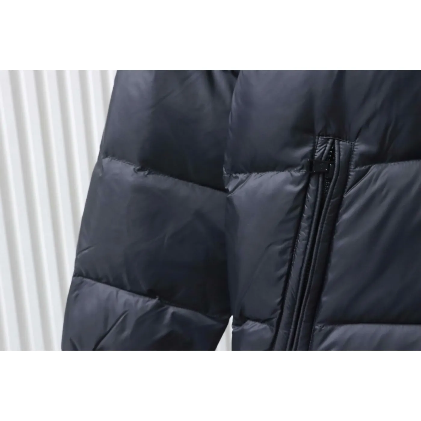 Moncler Logo Patch Zippered Stand-up Collar Black Down Jacket