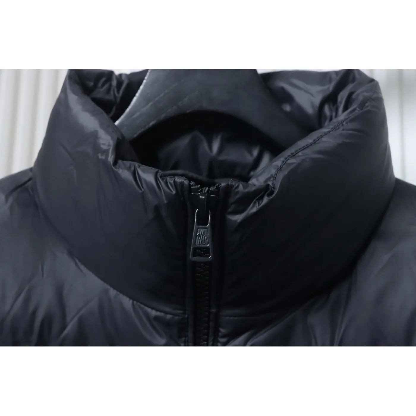 Moncler Logo Patch Zippered Stand-up Collar Black Down Jacket