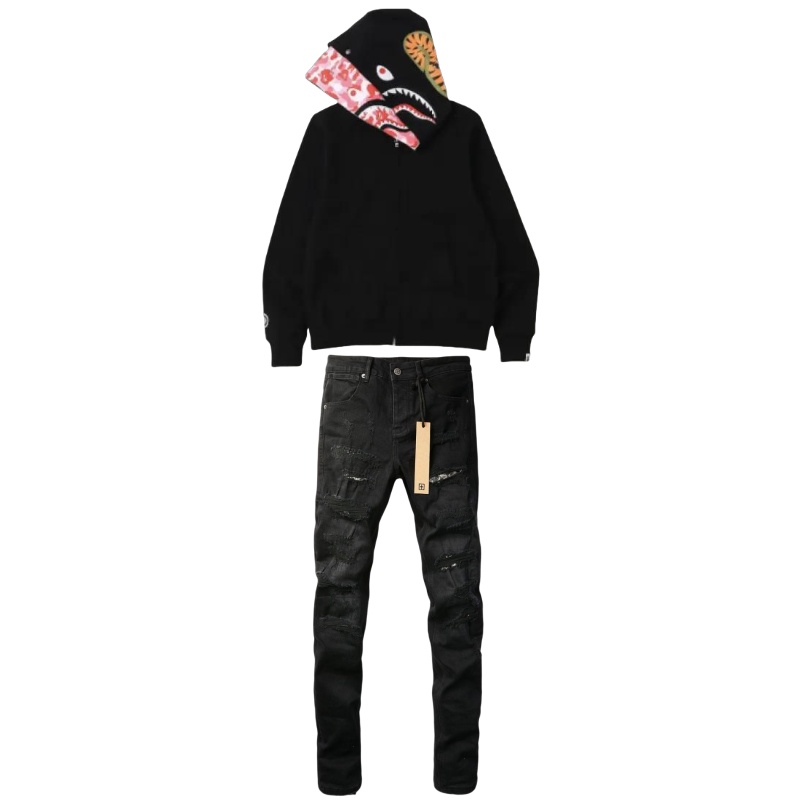 BAPE ABC Camo Shark Zip Hoodie Black Pink + Ksubi Jean 3016